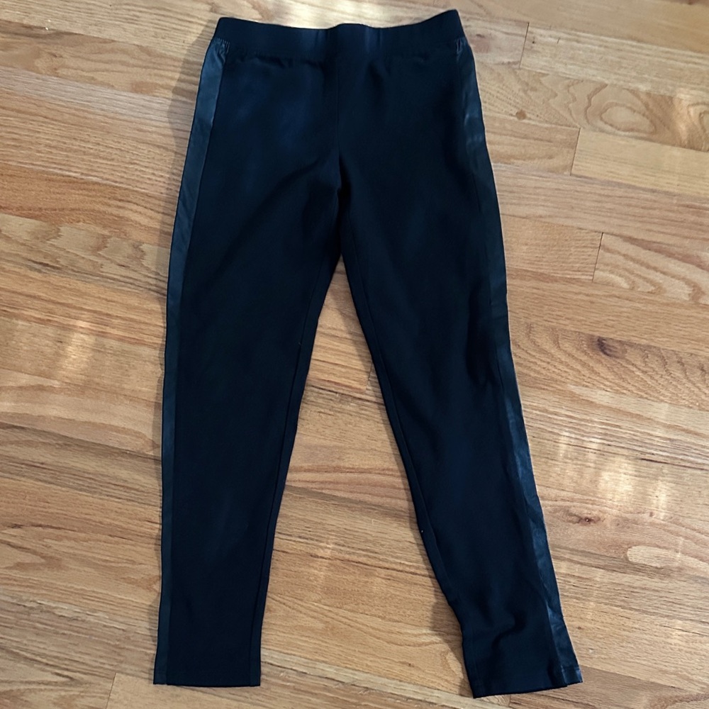 GAP Black Leggings with Faux Leather Stripes Size M
